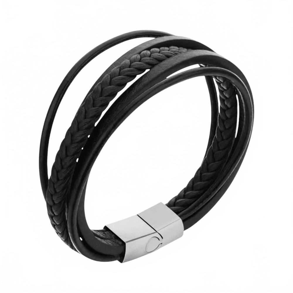 NEW UNKNOWN women's braided leather wrap bracelet in black